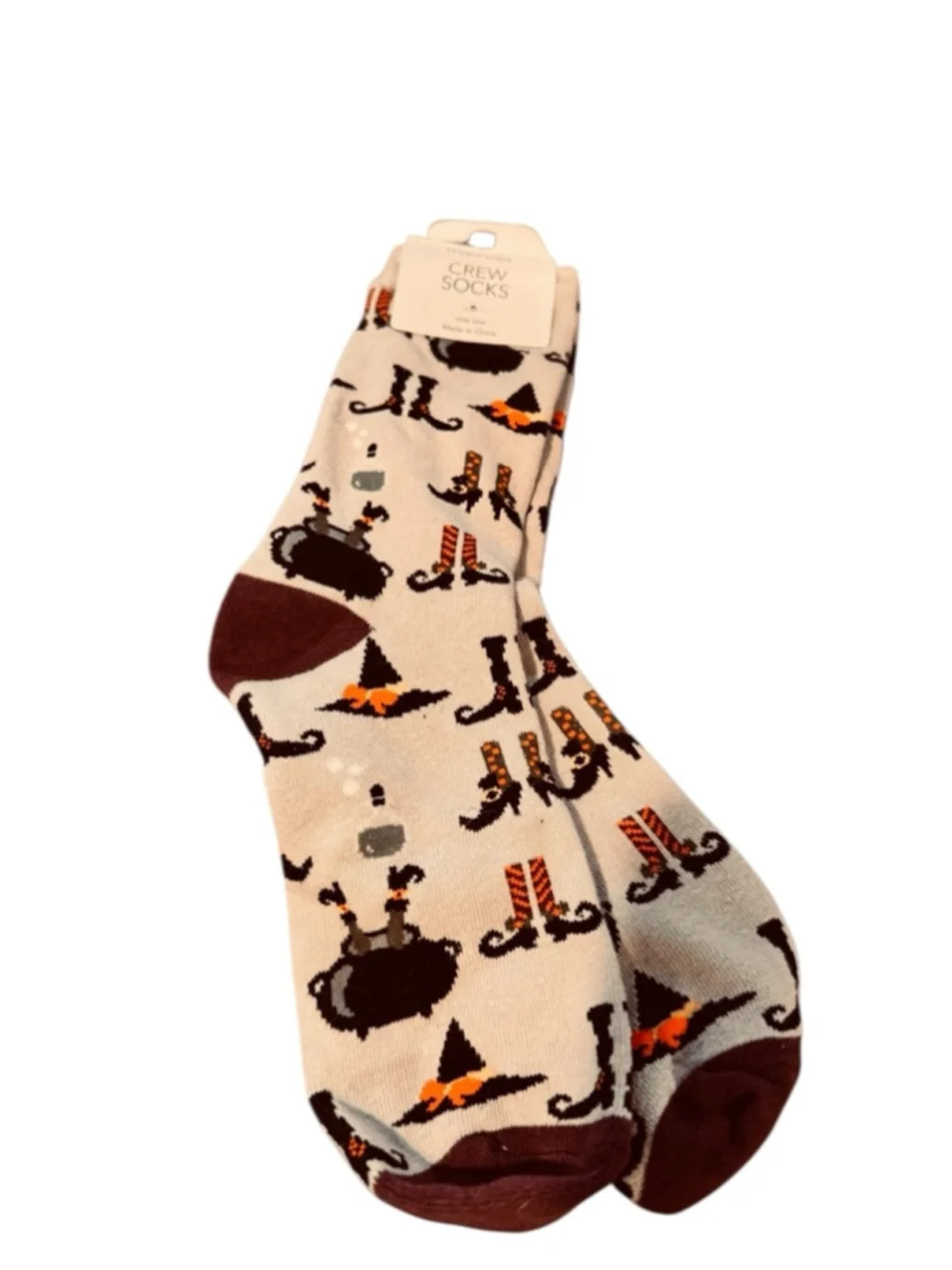 Women's Halloween Crew Socks One Size Beige Brown